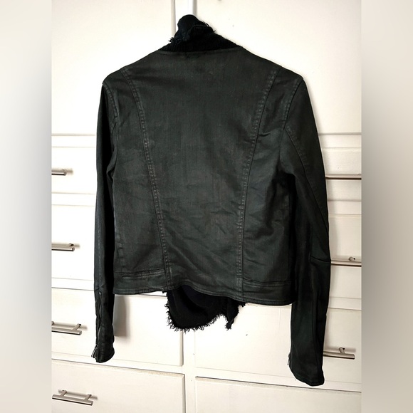 Free People drape front coated denim jacket in black size 4 - Picture 4 of 10